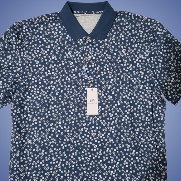 Southern Tide Performance Polo Shirt Fort Frederick Men Large Aged Denim Blue - Picture 2 of 3